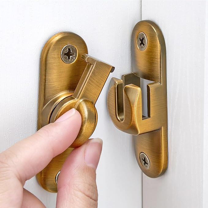 Brass 90/180 Degree Sliding Door Latches,Zinc Alloy Flip Latch | Barn Door Latch,Cabinet Lock,Right Angle Door Lock,for bedroom,cabinet,drawer,Gardens,Wine Cabinet,garage,window,Pet Cage by Wocoe