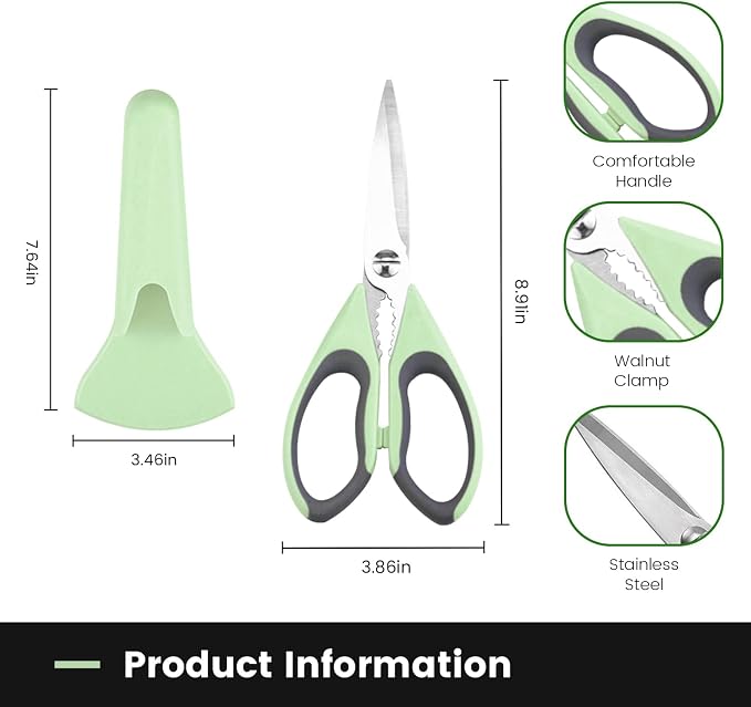 3 Pack Sharp Kitchen Scissors Set with Magnetic Holder | Stainless Steel Blade, Ergonomic Non-Slip Handle, Heavy Duty, Food/Meat Scissors for Home, Kitchen and Picnic, All Purpose - Image 2