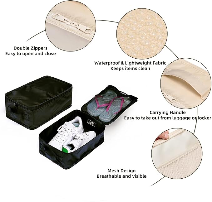 Travel Shoe Bags, Foldable Waterproof Shoe Pouches Organizer-Double Layer (4 Black Shoe Bags) - Image 3
