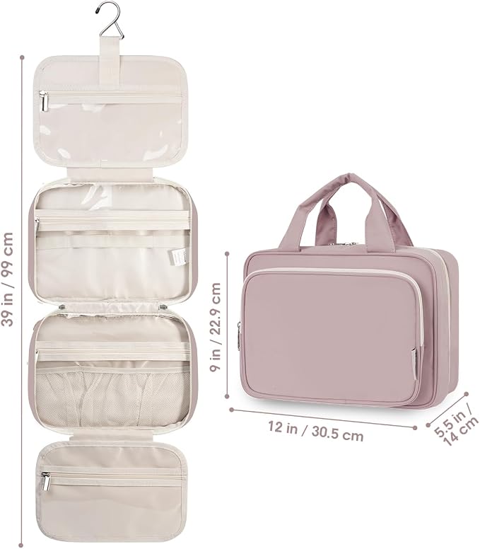 Narwey Travel Toiletry Bag for Women Large Hanging Makeup Bag Organizer Toiletries Bag for Full Size Essentials Accessories Cosmetics (Dusty Rose (Large)) - Image 9