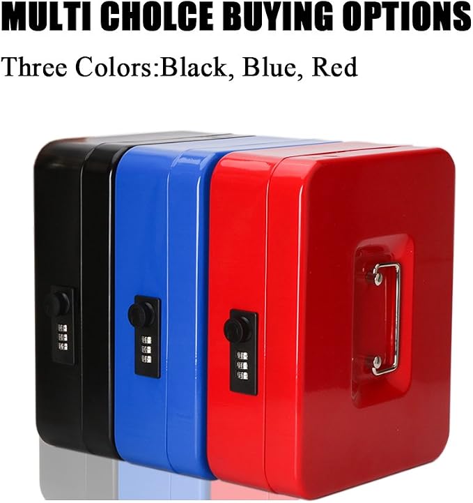Jssmst Large Cash Box with Combination Lock – Durable Metal Cash Box with Money Tray Blue(9.8 x 7.9 x 3.5), SM-CB07002L - Image 4
