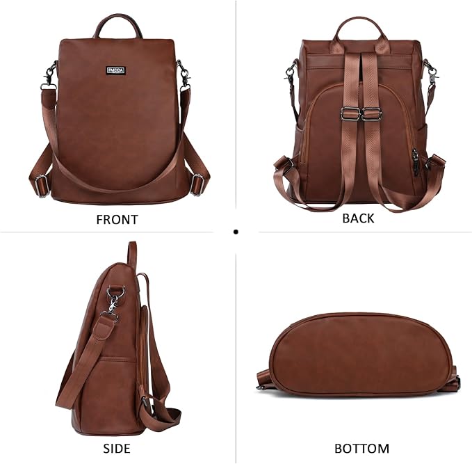 Convertible Backpack Purse for Women Anti Theft Nylon Backpack Brown | Hidden Back Zipper Opening, Compact Travel Size,PU Leather, Daypack for College Work, Fits 13-inch laptop - Image 7