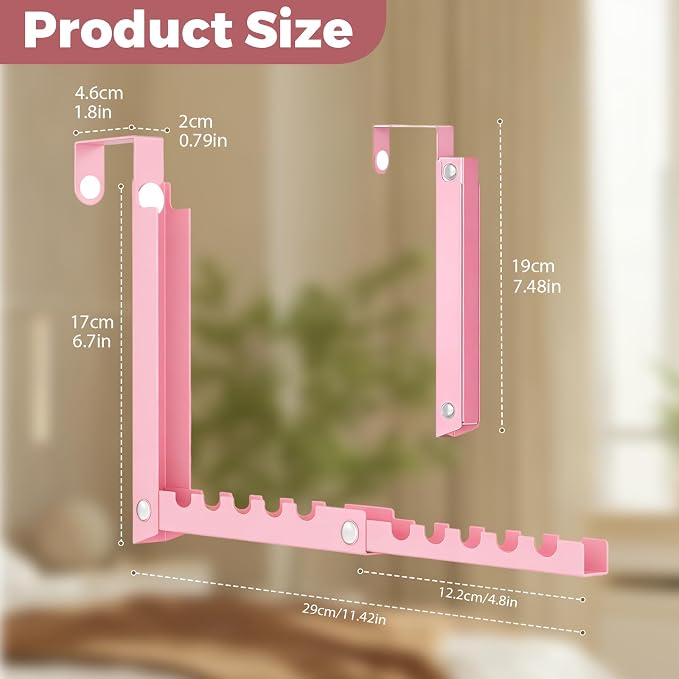 Pink Over the Door Hooks,Foldable Over the Door Hanger for Clothes | Heavy-duty for up to 1 3/4" thick door, with 10 slots for hanging clothes, perfect for laundry rooms and bedrooms to hang - Image 3