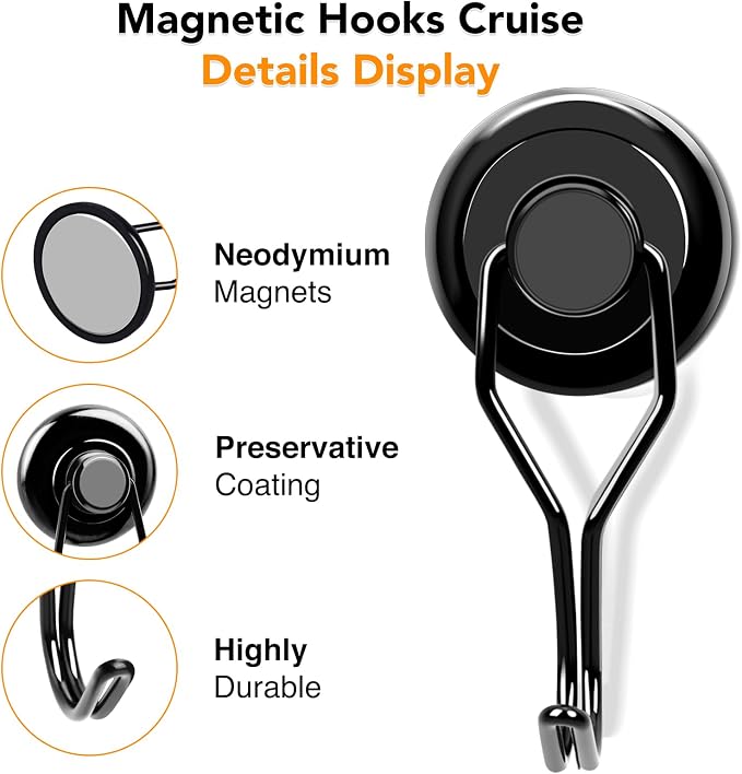 Magnetic Hooks 6 Pack 120Lbs Heavy Duty Neodymium Magnet Hook | Black Magnetic Swivel Hooks for Hanging Rust Proof Strong Magnets with Hook for Storage - Image 5