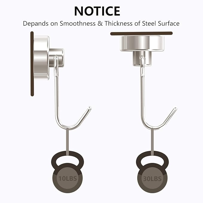 Tohoer Magnetic Hooks, Neodymium Magnets Hook Heavy Duty 30LBS with Rust Proof for Fridge, Refrigerator, Oven, Grill, BBQ, Key, Tools Holder, Utensil, Kitchen, Outdoor, Magnet for Hanging Wreaths - Image 2