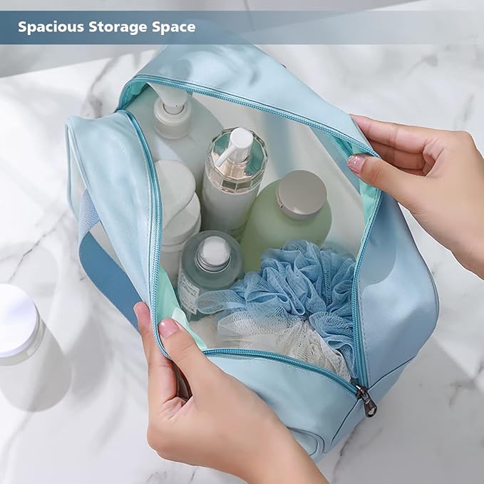 DAPOWER Travel Toiletry Bag for Women and Men, Matte Translucent Shower Bag with Handy Handle, Makeup Cosmetic Organizer Bag for Travel Toiletries Accessories (Blue) - Image 2
