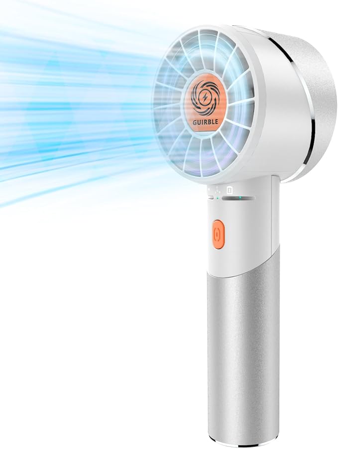 Handheld Fan,Portable Turbo Fan,Powerful Personal Fan(7000rpm High-Speed Motor,Battery Work 3-16 H),USB Rechargeable Mini Handheld Fan for Travel/Outdoor/Gift/Makeup (Silver White) by Guirble