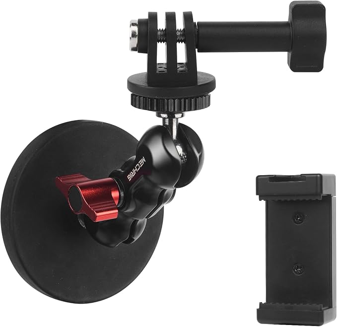 Magnetic Camera Mount for Action Camera- Strong Magnet Base with 360° Rotation Ball Head Magic Arm &1/4"-20 Thread & Phone Holder,Metal Compatible with Pocket 3 /X4/X3 for Car Gym,JC024 by Mechrig