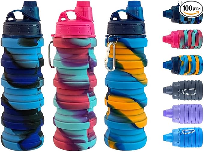 Collapsible Water Bottles 3 pack 500ML (Colorful) | Travel Water Bottle Portable Hiking Water Bottle with Leak proof Reusable BPA Free Silicone Water Bottles. by konlongzan