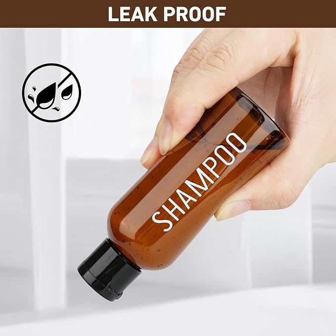 Travel Bottles for Toiletries 8 Pack Brown Pre-print Bottles | 3.4oz TSA Approved, Leak Proof, 0.35oz Small Cream Jars, For Shampoo Conditioner Body Wash - Image 3