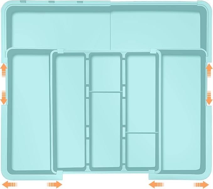 Large Utensil Drawer Organizer Expandable Silverware Organizer for Kitchen Drawer Adjustable Cooking Utensil Holder Cutlery Flatware Tray Spatula Tools Gadgets Storage Dividers Plastic Turquoise by Spaclear