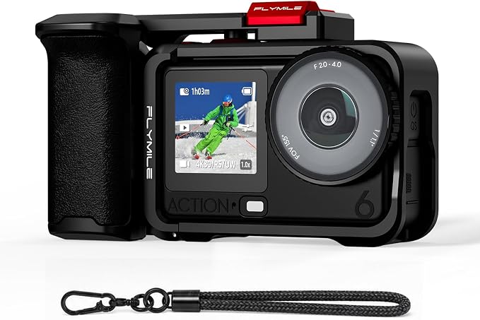 BRDRC Grip Kit for DJI Action 6 (with Cage), Handle Holder Bundle Expansion Mount with Shutter Button, Quick Release, Cold Shoe for DJI Osmo Action 6 Accessories by BRDRC