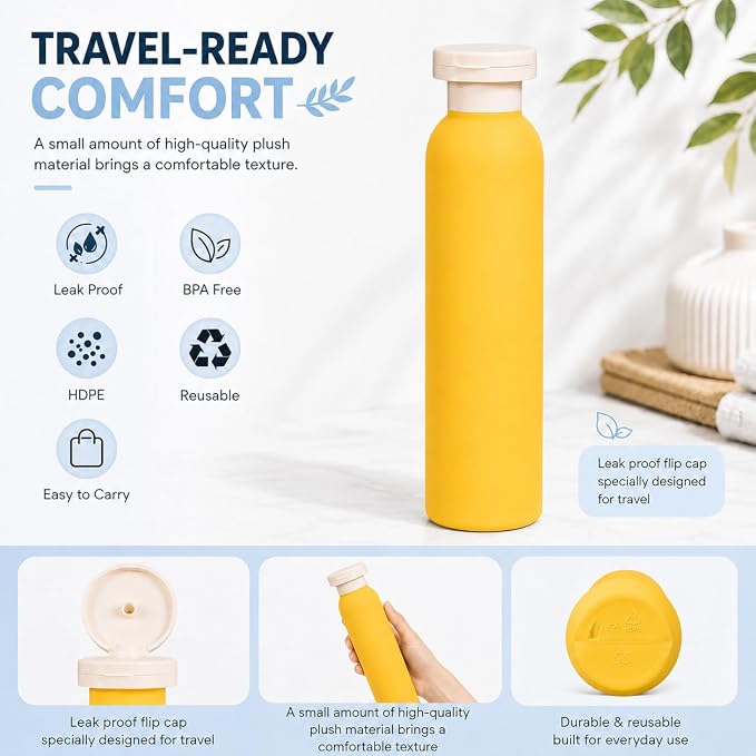 METAPACK 4Pack 6.8oz Travel Shampoo Bottles with Labels, Refillable Travel Bottles, Flip Top Squeeze Bottles, Portable Plastic Toiletry Containers for Lotion, Conditioner & Body Wash(orange, yellow) - Image 3