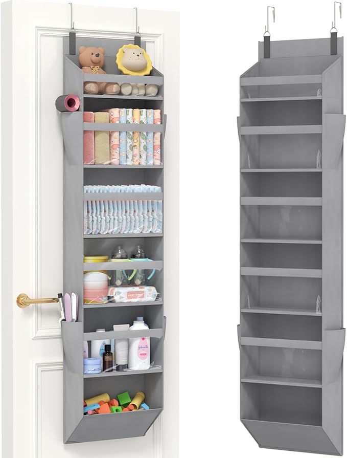 Lifewit 1 Pack Over the Door Organizer, 6 Section Clear Window Hanging Storage with 4 Side Pockets, Sturdy Anti Tilt 40 lbs Load Behind Door for Closet, Bedroom, Bathroom, Nursery, Dorm, Gray by Lifewit