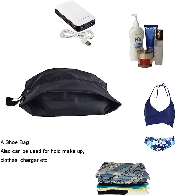 MISSLO Portable Nylon Travel Shoe Bags with Zipper Closure (Pack 4, Black) - Image 7