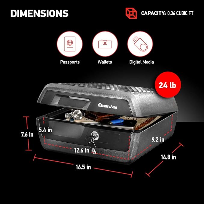 SentrySafe Fireproof and Waterproof Document Safe with Key Lock, Lock Box for Cash, Passport, Jewelry, Exterior: 16.5 in W x 14.8 in D x 7.6 in H, Black, 0.36 Cubic Feet, CHW30220 | Fire and Water Resistant Document Safe With Key Lock, Protects Cash, P... - Image 6