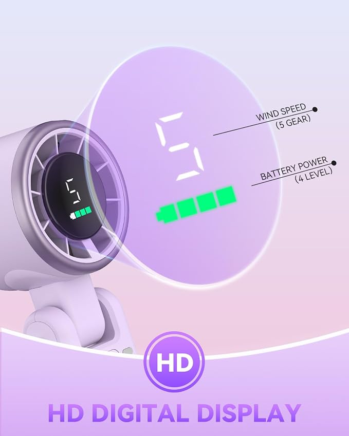 PlayHot Portable Handheld Turbo Fan, Travel Essentials, Gifts for Women/Men | 5-Speed, Up to 12H, 10m/s Airflow, USB-C Rechargeable, LED Display, 3-in-1 Foldable Personal Fan for Cruise, Beach, Vacation - Image 7