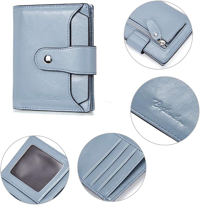 BOSTANTEN Leather Womens Wallet Small RFID Blocking Credit Card Holder | Removable ID Window, Zipper Coin Pocket, Bifold, Minimalist, Fits Small Purses, Daily Use, Ladies Gifts, Blue - Image 5
