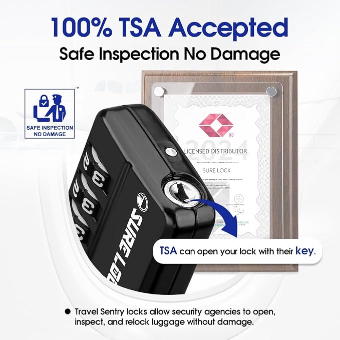 SURE LOCK TSA Approved 4-Digit Resettable Combination Luggage Locks with Open Alert, Easy-Read Dials - for Luggage, School Lockers, Gym, Office, Toolbox & Security Cases (Black 2 Pack) - Image 2