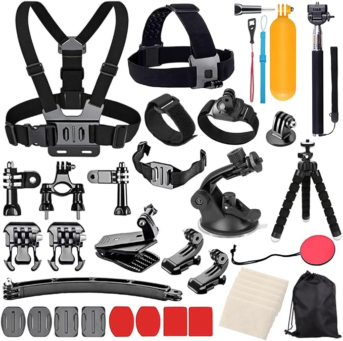 Accessories Kit for GoPro Hero 13 12 11 10 9 8 Max 7 6 5 4 Black GoPro 2018 Session Fusion Silver White Insta360 DJI SJCAM APEMAN AKASO and Others Action Cameras (28in1) by TANSUO