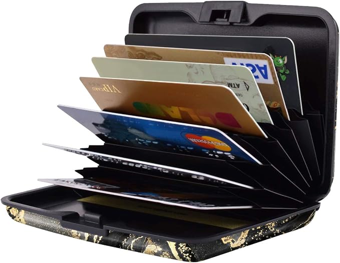 Coco Rossi Credit Card Holder RFID Aluminum Small Mini Wallet Women | Metal Wallet, Business Cards Holder, ID Case, Slim Sleeves, Womens Girls Gift, Carry Proof Wallets for Travel, Black Marble - Image 2
