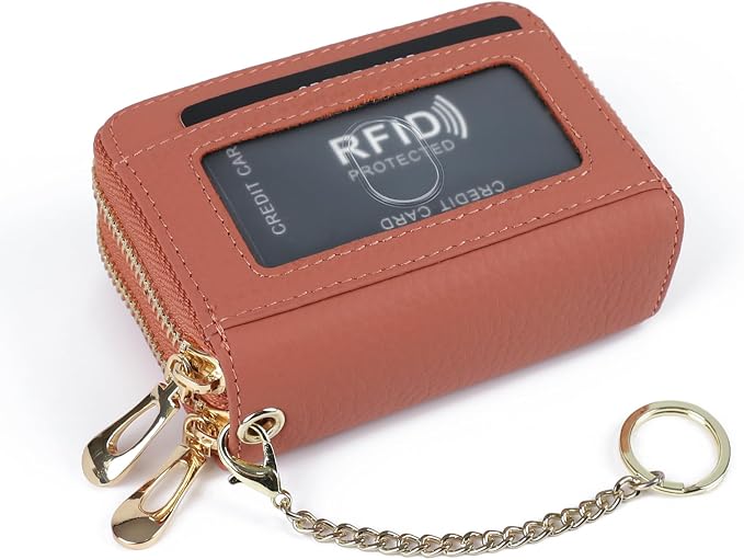 imeetu RFID Credit Card Holder, Small Card Wallet Women, Leather Card Case | Genuine Leather Women's Card & id Cases, Change Coin Purse with Zipper Keychain id Window, 20 Colors & 3 Styles, Daily, Gifts - Image 2