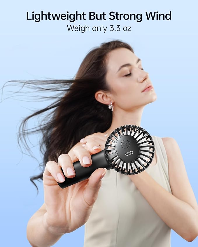 SWEETFULL Mini Portable Fan - Rechargeable Handheld Fan, 3 Speeds Personal Hand Gifts for Travel Essentials, Lash, Makeup, Eyelash, Kids, Girls, Women - USB, Cute Design Black - Image 5