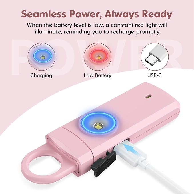 Rechargeable Personal Alarm for Women - Christmas Birthday Gifts for Women, Daughter, College Student, Teen Girl, Elders, Kids, Siren Alarm, Safety Keychain, USB Charging, Black - Image 3