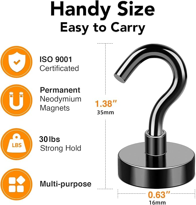 Black Magnetic Hooks 30Lbs Heavy Duty Magnets with Hooks | Strong Magnet Hooks for Hanging Super Metal Magnetic Hanger for Grill Fridge Kitchen - Pack of 35 - Image 2