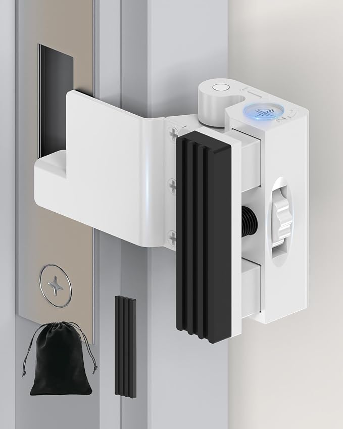 Portable Door Lock for Travel, Adjustable No Drilling Door Reinforcement Lock, Extra Latch Stopper for Hotel Room, Home Apartment, Inward Swing Door - Family & Travelers Security (White-1PC) by AnobeyiHardware