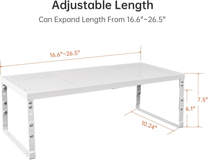 Cabinet Shelf,Expandable Adjustable Stackable Kitchen Organizer,for cabinets, Kitchens, countertops, bathrooms Shelf Organizer(1Pack/White,Large) - Image 3