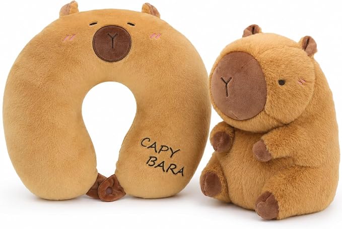 Capybara Travel Pillow for Kids & Adults Car Neck Pillow Memory Cotton U-Shaped Neck Pillow Soft Head Support Travel Accessories for Airplane Car Train Bus Airplane Pillow by Unknown