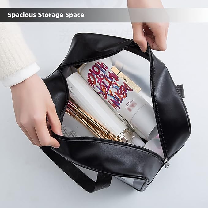 DAPOWER Travel Toiletry Bag for Women and Men, Matte Translucent Toiletry Bag with Handy Handle, Makeup Cosmetic Organizer Bag for Travel Toiletries Accessories (Black) - Image 2