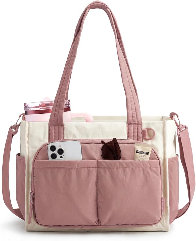 BAGSMART Tote Bag for Women, Puffy Laptop Work College Shoulder Handbag | 30oz or 40oz Tumbler Holder with Crossbody Strap, 13 inch or 15.6 inch Laptop Sleeve, Water Resistant Puffer Teacher Tote Bag by BAGSMART