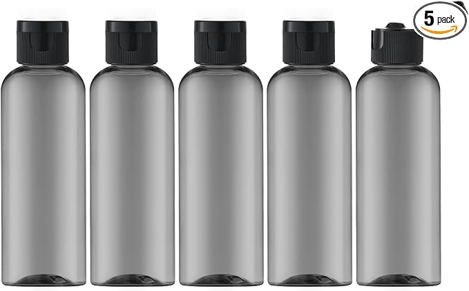 LISAPACK 3.4 oz Travel Bottles for Toiletries, Plastic Shampoo Containers | 5pcs small size dispenser, squeeze tubes, leak proof, small empty for liquid, lotion, conditioner, soap, 100 ml, TSA, black by Lisapack