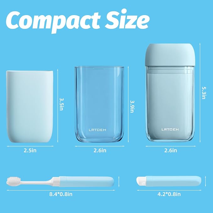 Travel Toothbrush Case, Mini Wash Cup with Foldable Toothbrush | Mini rinse cup, for camping business hiking travel, toothbrush included, lightweight plastic, Cups with cover, blue - Image 2