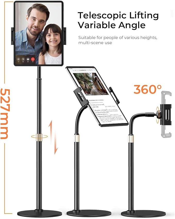 LISEN for iPad Stand for Desk Portable Monitor Adjustable Tablet Stand, Thick Case Friendly iPad Pro Holder Fits(4.7"-15.6") 12.9/10.9/10.2 Air Mini 4 3 2 Fire Tab Nexus Kindle, Black - Image 6