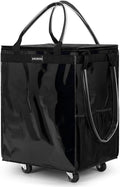 (Medium,Black) Reusable Grocery Bag on Wheels, Foldable Rolling Tote Bag | 70L Shopping Trolley, Zipper Clouser Shopping Carts for Groceries, Laundry, Camping, Moving, 4 Heavy Duty Wheels by EROBSKJ