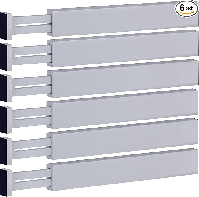 Bambüsi Bamboo Drawer Dividers 6 Pack - Deep Drawer Organizer, Adjustable 16 to 22 Inch Expandable Dividers, 2.6 Inch High Wood Separators for Kitchen, Clothes, Bedroom, Bathroom, Office - Grey | Bamboo, Spring Loaded, No Tools Needed, Fits Wide Drawer... by Bamb%C3%BCsi