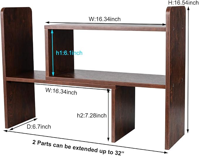 Desk Organizer Desktop Shelf Adjustable Countertop Bookshelf Small Table Shelves Book Organizer Office Organization for Desk, Antique Brown - Image 2