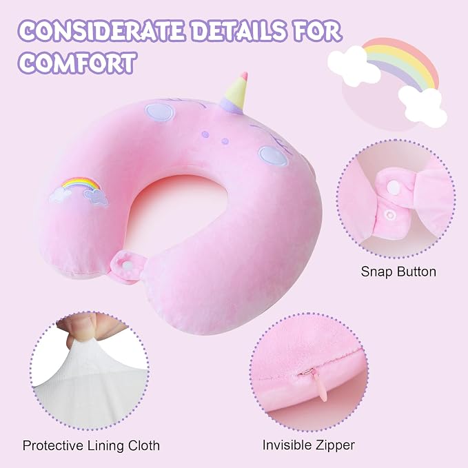 Cirorld Travel Pillow for Kids Adult Cute Neck Pillow for Traveling Memory Foam Airplane Pillow Sleep Mask Animal Flight Pillow Head Rest Neck Support for Cars Long Flights (Pink, 9-12 Y/O) - Image 5