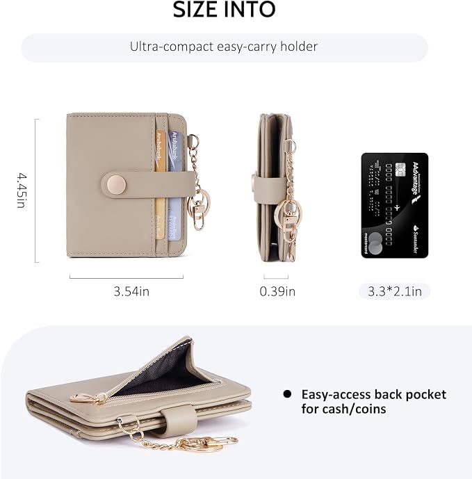 POIUGOYA Slim Wallet for Women,RFID Blocking Bifold Credit Card Holder with Zipper Coin Pocket,ID Window,Keychain - Image 4
