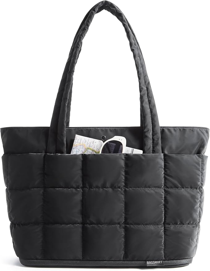 BAGSMART Expandable Tote Bag for Women, Puffer Work Tote Travel Bag | Quilted Carry On Bag for Travel Work Gym College, Waterproof Travel essentials by BAGSMART