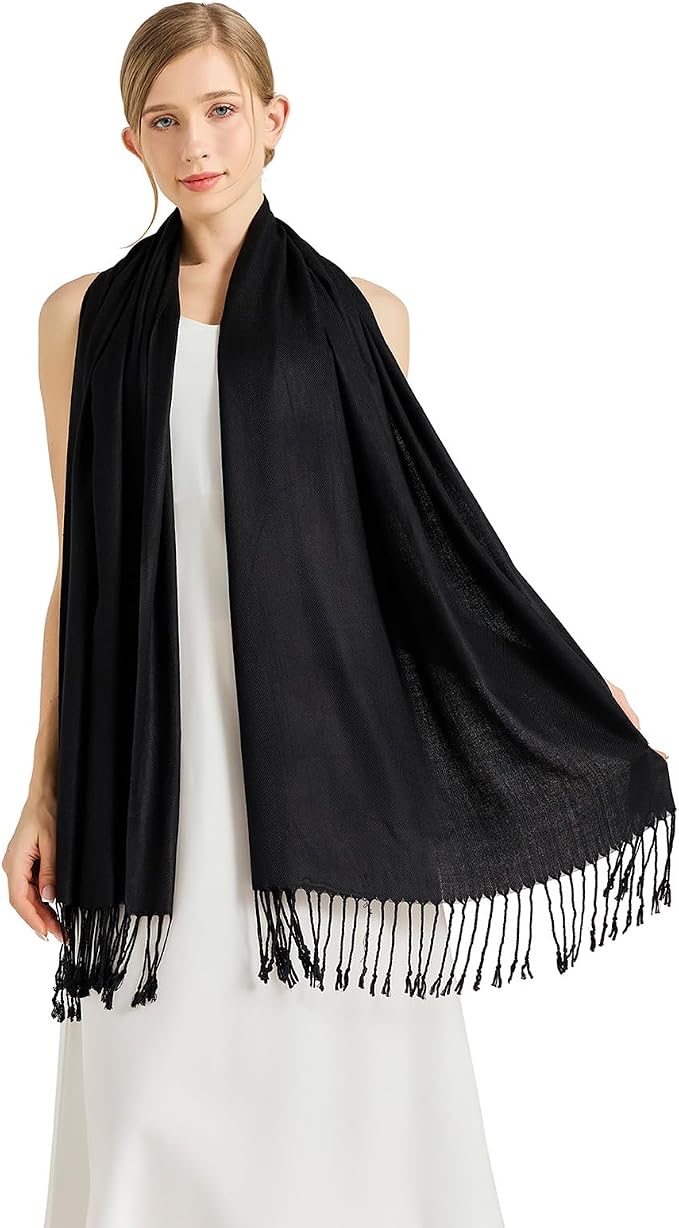 Soft Silky Pashmina Shawl Wraps Solid Colors Scarf for Wedding Evening Dresses - Image 4