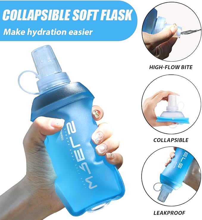 WRELS 200ml/350ml/500ml Collapsible Soft Flask,BPA Free Folding Soft Water Bottle with Hanging Ring,Lightweight TPU Hydration Flask for Running Marathon Cycling Hiking - Image 4