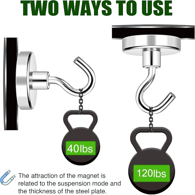 Magnetic Hooks 120Lbs Heavy Duty Magnets with Hook for Cruise Cabin | Strong Magnet Hooks for Hanging Super Metal Magnetic Hanger for Grill Fridge Kitchen Pack of 20 - Image 7