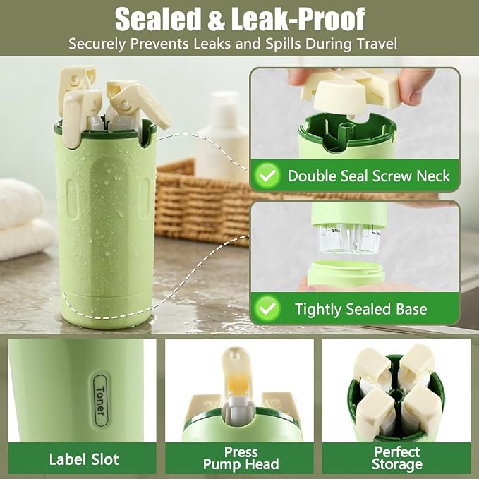 4-in-1 Travel Bottles for Toiletries, TSA Approved Leak Proof Travel Dispenser with Cleaning Brush,Pump and Lable, Shampoo Conditioner Dispenser Travel for Storing Shower Gel, Laundry Detergent - Image 3
