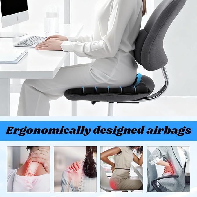 Airplane Seat Cushion, Portable Air Pad with Built-in Pump for Long Flights & Car Rides, Inflatable Seat Cushion for Office,Travel & Hard Dining Chairs, Ergonomic Comfort Support(COLOR:Black) - Image 7
