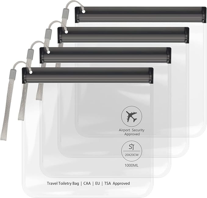 SLIJAR 4Pcs Clear TSA Approved Security Toiletry Bag Quart Size for EU UK & US Carry-on Regulations Waterproof & Leakproof Travel Bags for Liquids by Unknown