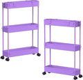 2-piece Set Slim Storage Cart 3 Tier,Bathroom Organizer Rolling Utility,Mobile Shelving Unit Slide Out for Office, Kitchen, Laundry Room & Narrow Places by Home